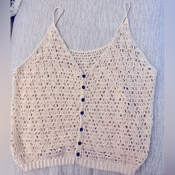 Tops - Cream crochet handmade tank top with brown buttons one of a kind never worn